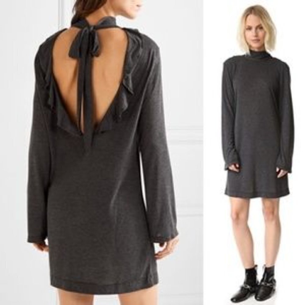 IRO Jeans Long Sleeve Gray Jersey Dress BNWT Sz Medium Backless Ruffle Piling